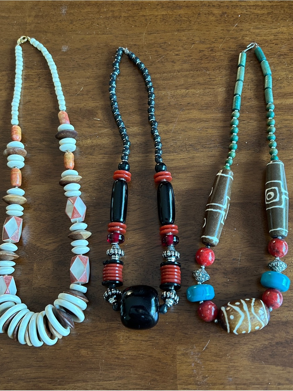 Black and Red Beaded Statement Necklace - Bold Tribal Style
